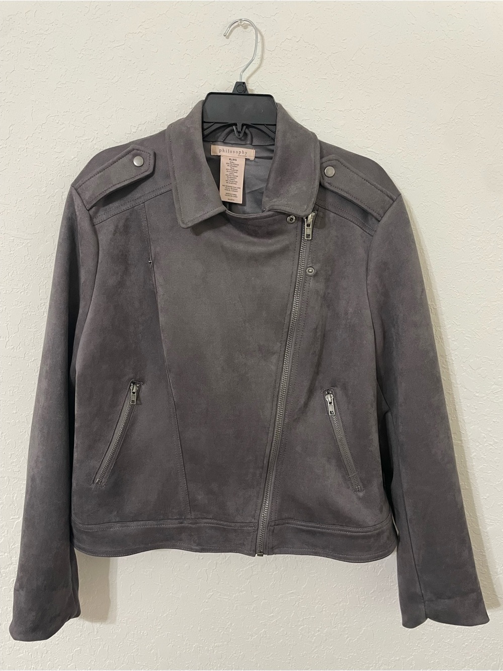Philosophy Charcoal Gray Suede Moto Jacket
